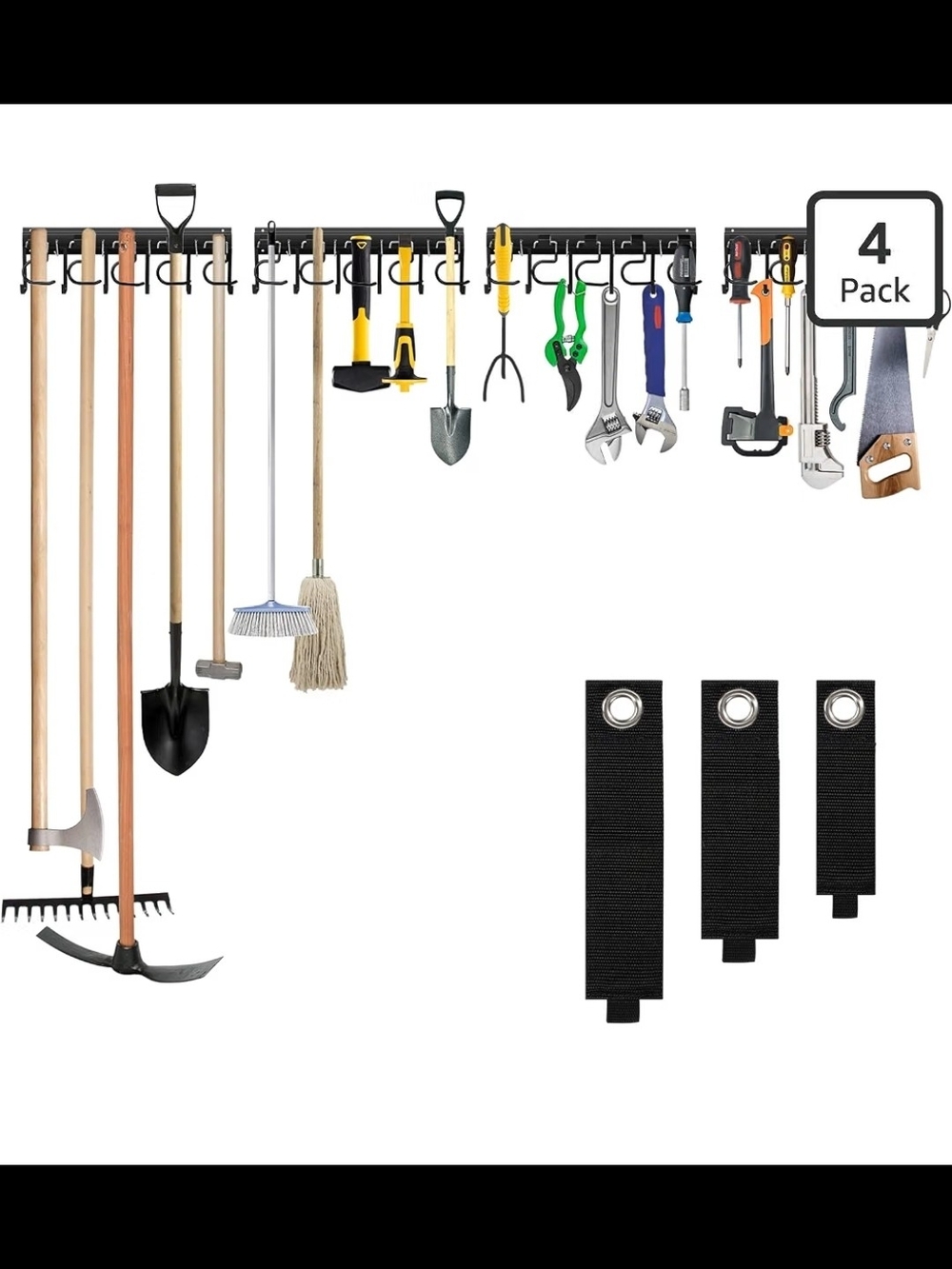 Metal Garage Tool Organizer Wall Mount, 4 Pack Garden Tool Organizer With Extens